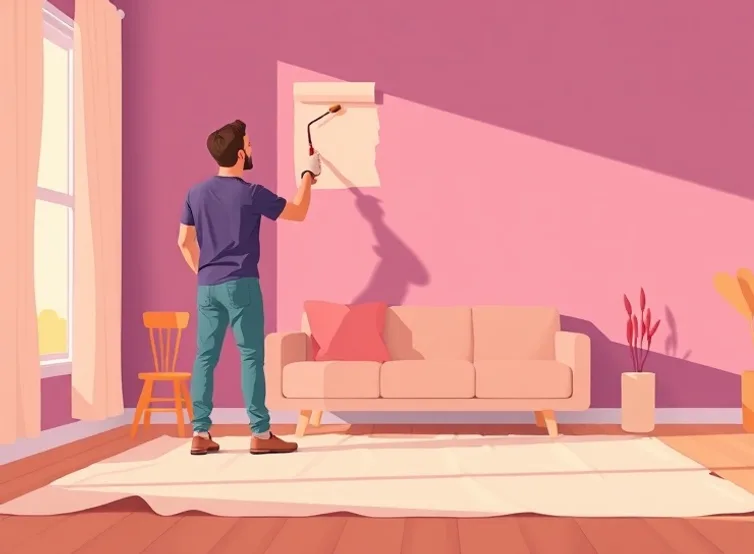 Peintre appliquant la peinture au rouleau sur un mur de salon