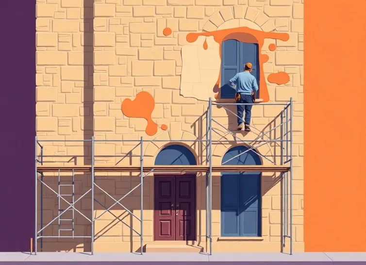 Ravalement de façade en pierre, nettoyage et application d'enduit